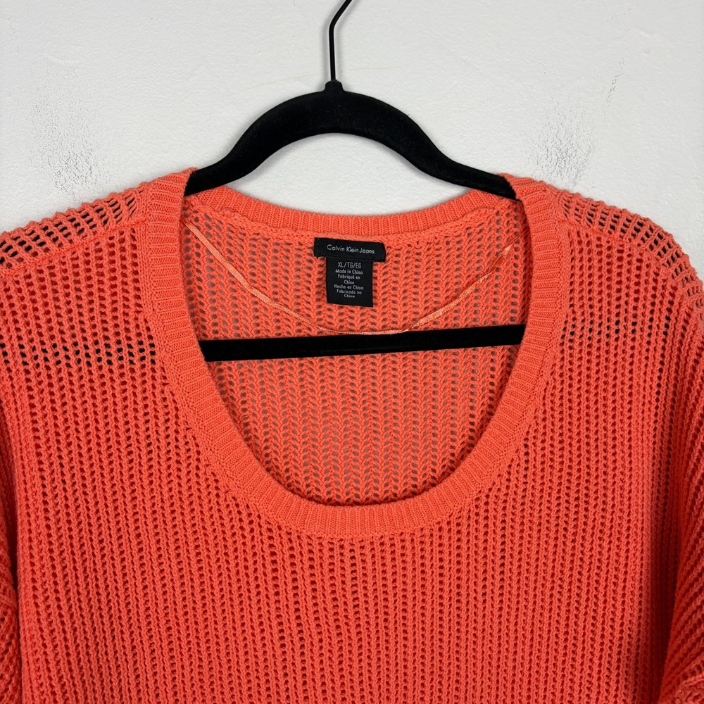 Calvin Klein Jeans Sweater Orange Open Knit Scoop Neck Spring Transitional XL - Picture 2 of 5